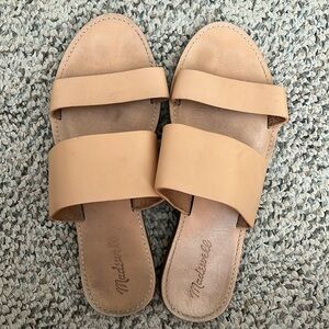 Madewell The Boardwalk Double Strap Tan Leather Sandals Flats 9.5 Neutral Nude